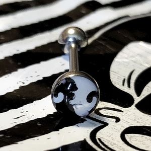 14G yin yang cat kitty Tongue Ring.